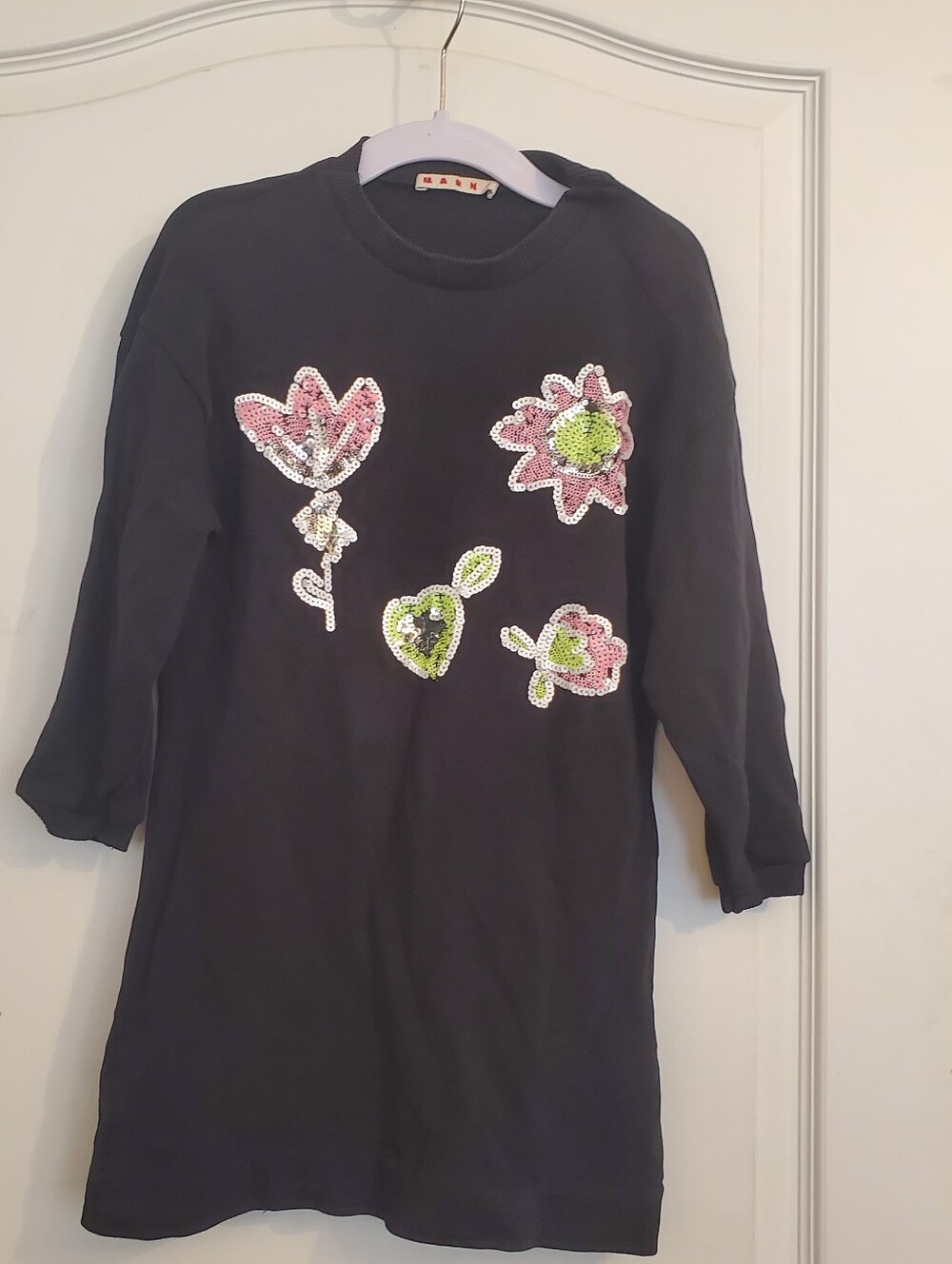 Marni Kids Black Sequin Floral Sweatshirt Dress sz 4 or 10